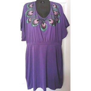Y2K Susie Rose Peacock Tunic Dress Size XXL Purple Keyhole Back Indie Fairy